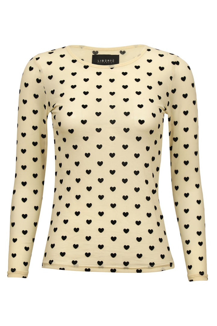 Liberte - Mesh-Ls-Tshirt 22065 - Ivory Black Flock Heart T-shirts 