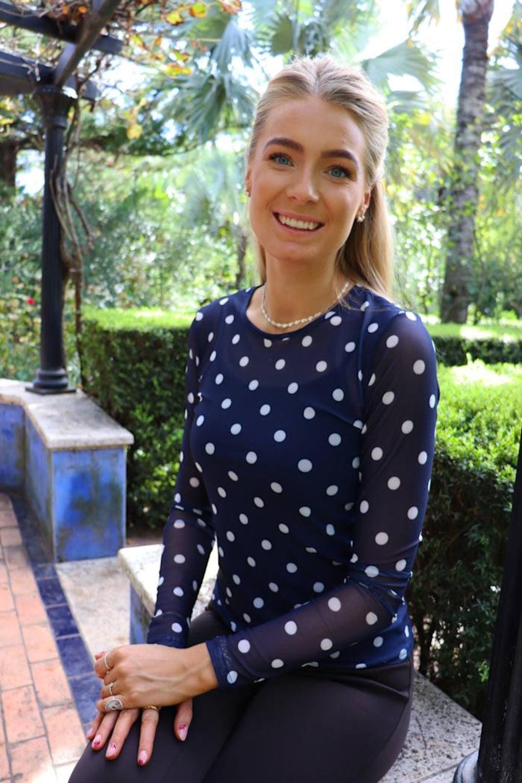 Liberte - Mesh Ls Tshirt 22065 - Navy Creme Big Dot T-shirts 