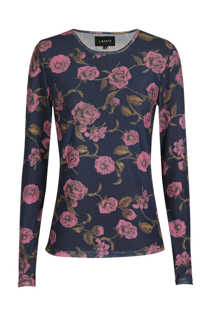 Liberte - Mesh Ls Tshirt 22065 - Navy Pink Rose T-shirts 