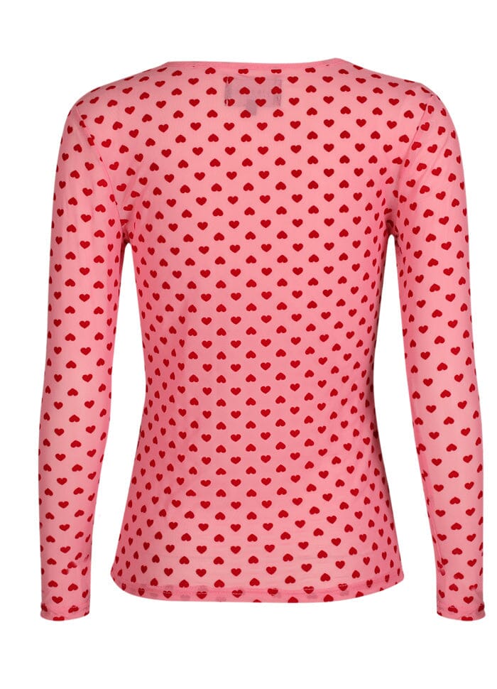 Liberte - Mesh Ls Tshirt 22065 - Pink Red Flock Heart T-shirts 