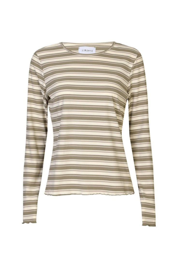 Liberte - Natalia Ls Round Neck Blouse 9914 - Army Creme Stripe