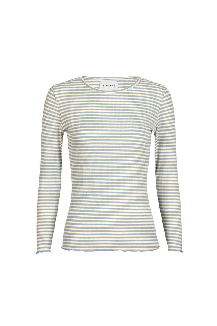 Liberte - Natalia Ls Round Neck Blouse 9914 - L. Blue Creme Gold Stripe