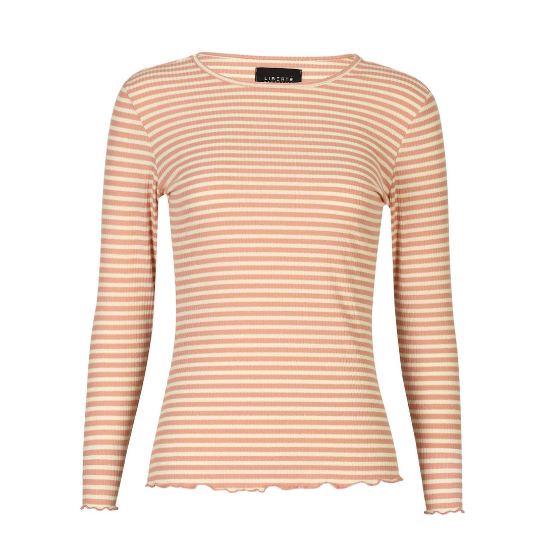 Liberte - Natalia Ls Round Neck Blouse 9914 - Rose Creme Gold Stripe Bluser 