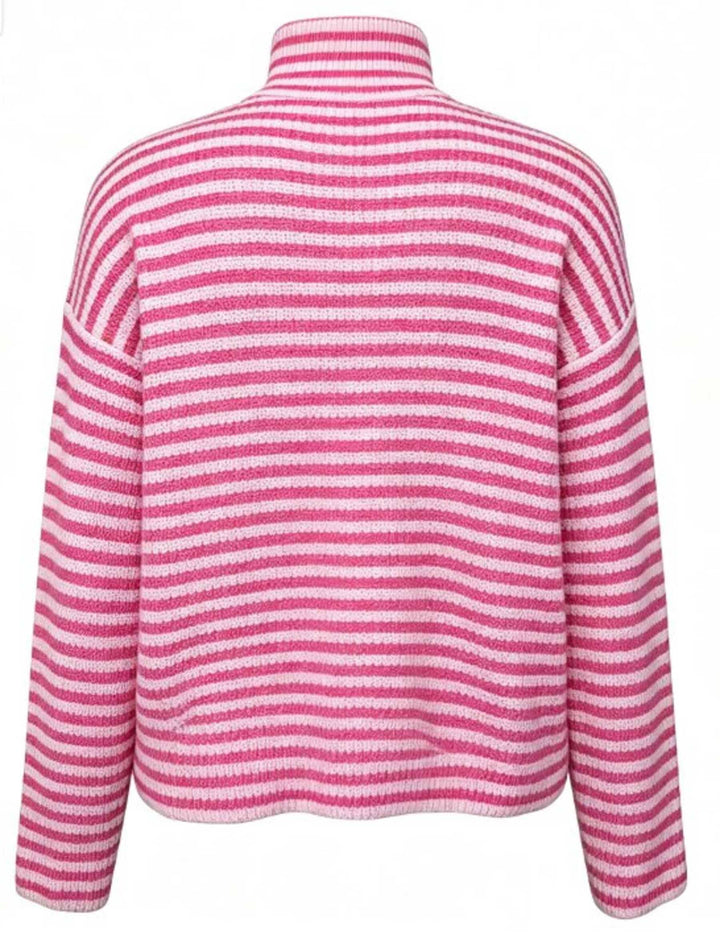 Liberte - Sara Ls Zip Cardigan 22476 - Pink Rose Stripe Cardigans 