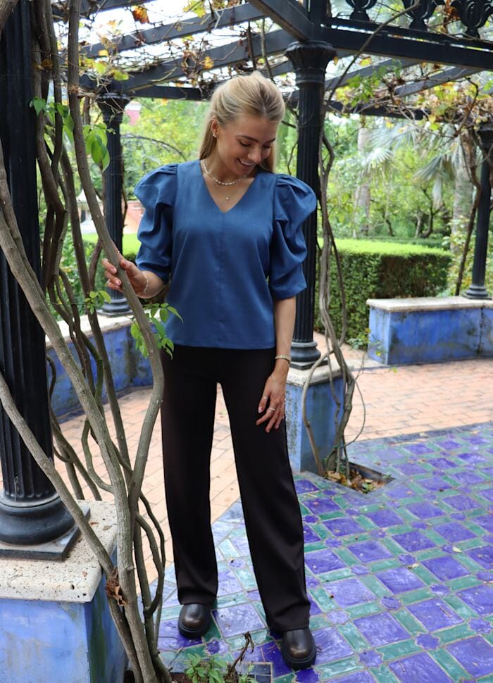 Liberte - Winnie Vneck Blouse 22358 - Dusty Blue Bluser 