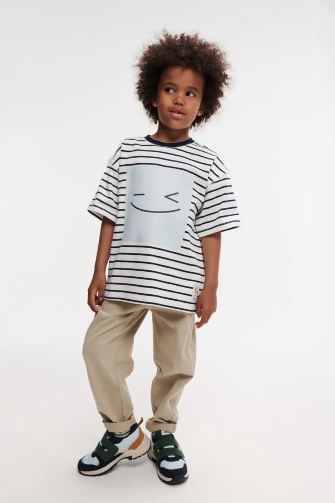 Liewood - Tyler Placement Shortsleeve T-shirt - Smiley / Stripe classic navy / creme de la creme T-shirts 
