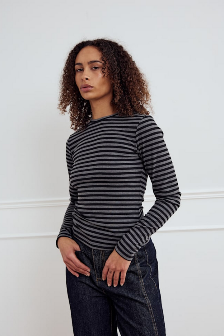 Noella - Luana Top 14030002 - 1380 - Charcoal Mel. Black Stripe