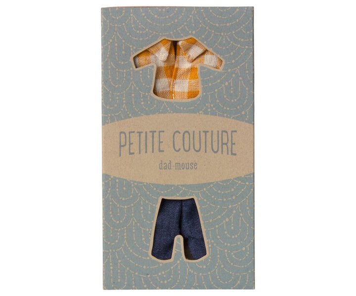 Maileg - Ternet Gul Skjorte Og Bukser, Far Mus - Mum/Dad Mouse Legetøj 