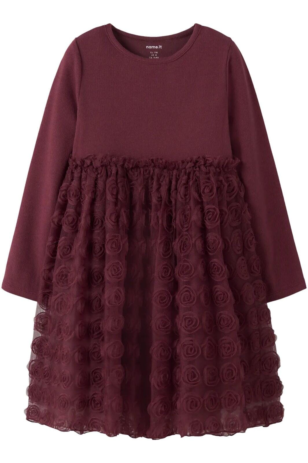 Name It - Nmfsykia Tulle Ls Dress - 4888968 Burgundy Kjoler 