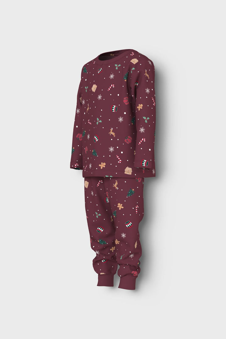 Name It - Nmnvismas Ls Nightset - 4918966 Burgundy Xmas Aop
