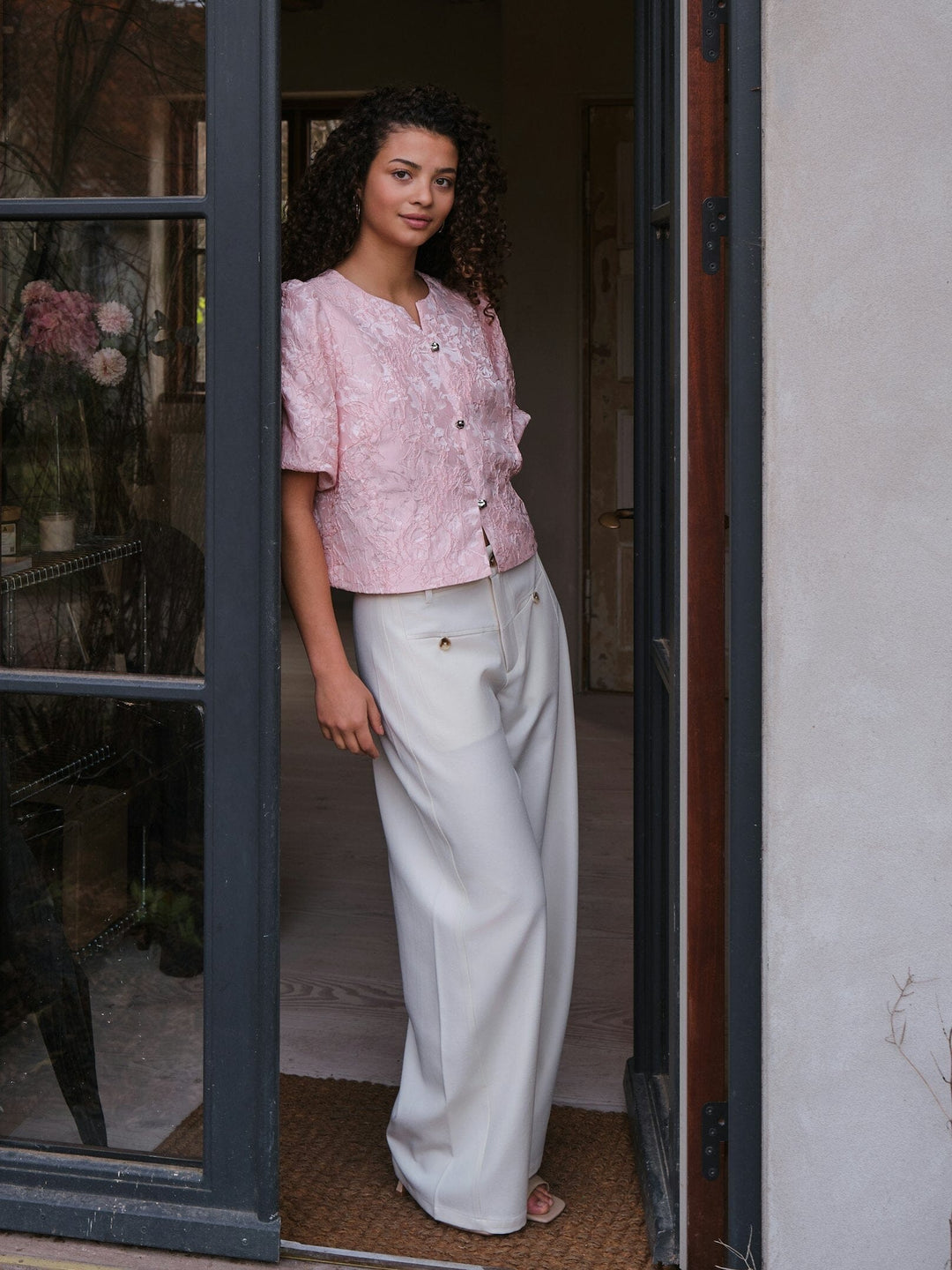 Neo Noir - Aisa Soft Brocade Blouse 168844 - 754 - Light Pink Bluser 