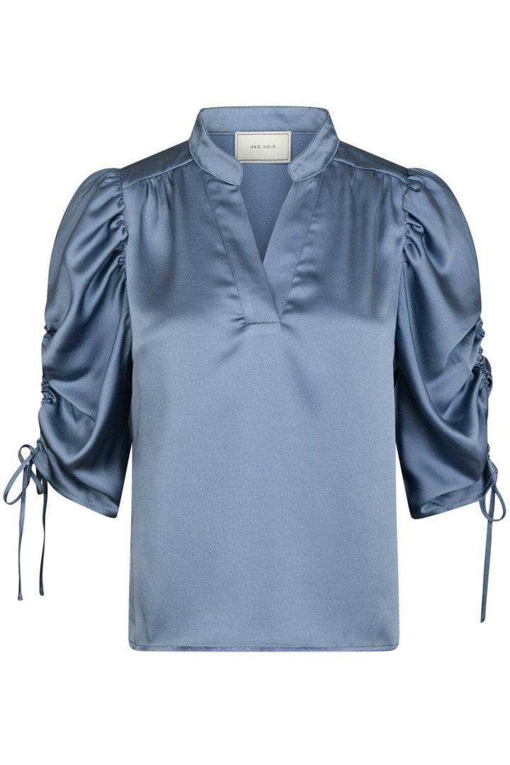Neo Noir - Alvira Drapy Satin Blouse 166542 - 142 - Dusty Blue