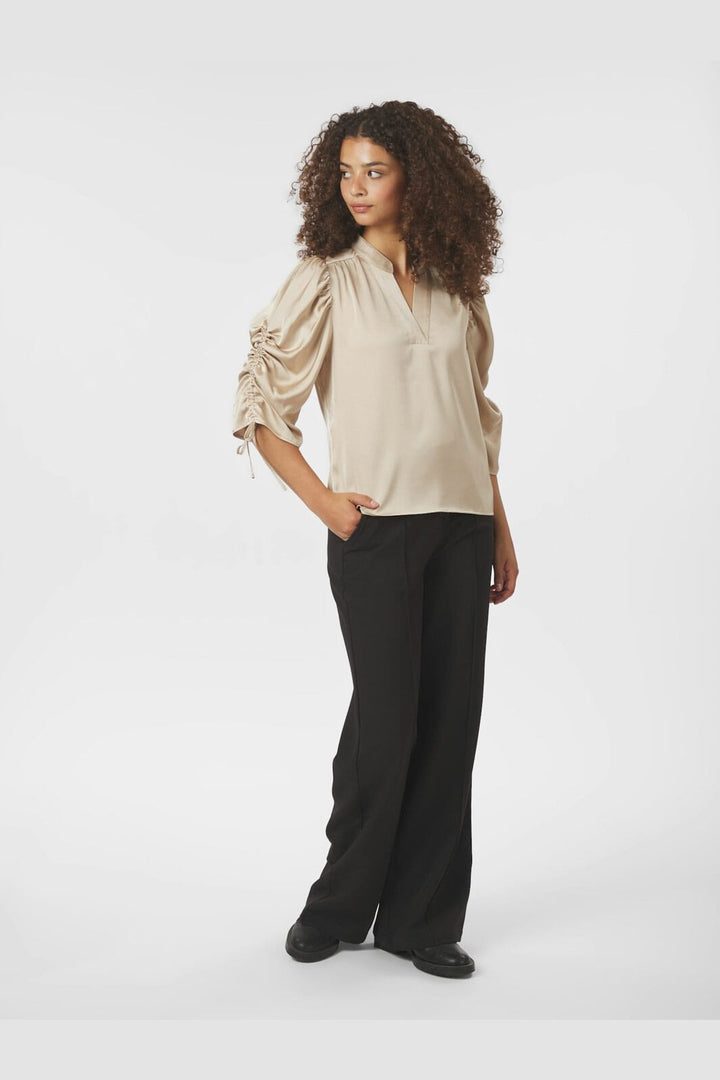 Neo Noir - Alvira Drapy Satin Blouse 166542 - 720 - Champagne