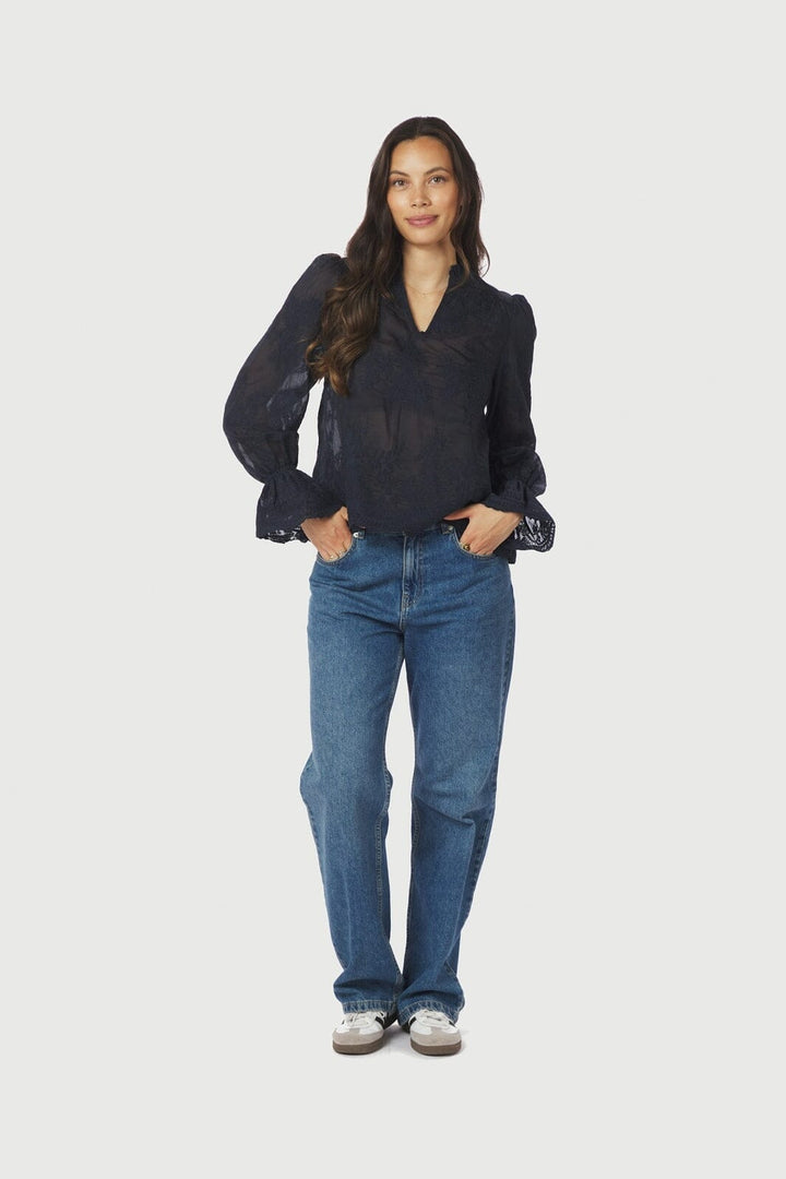 Neo Noir - Amara Big Embroidery Blouse 163032 - 141 - Navy