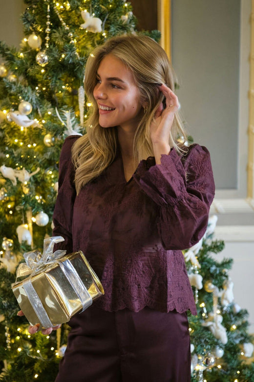 Neo Noir - Amara Big Embroidery Blouse 163032 - 174 - Burgundy Bluser 