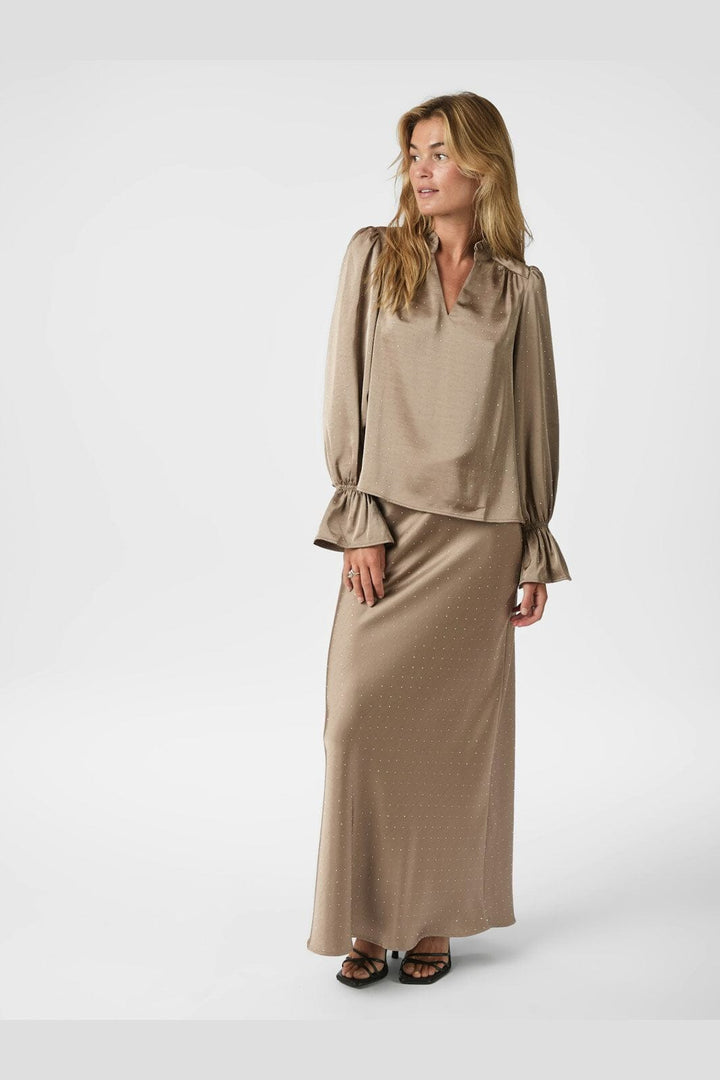 Neo Noir - Amara Heavy Satin Bedaz Blouse 166578 - 811 - Dark Taupe