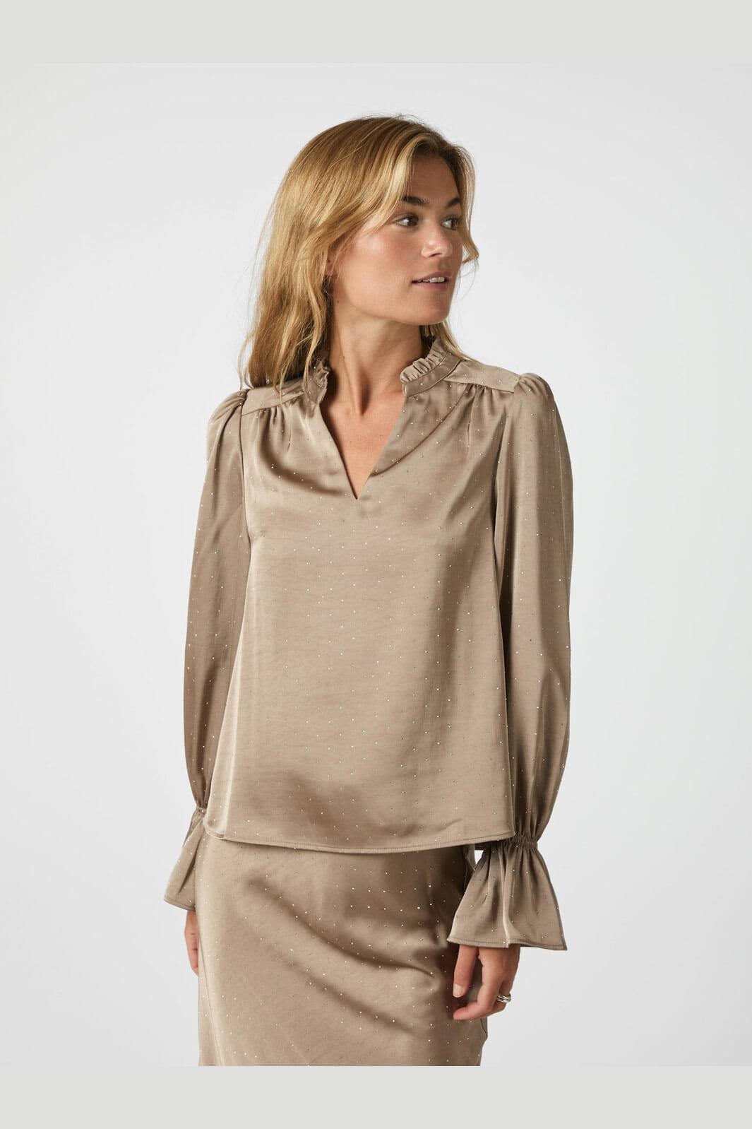 Neo Noir - Amara Heavy Satin Bedaz Blouse 166578 - 811 - Dark Taupe