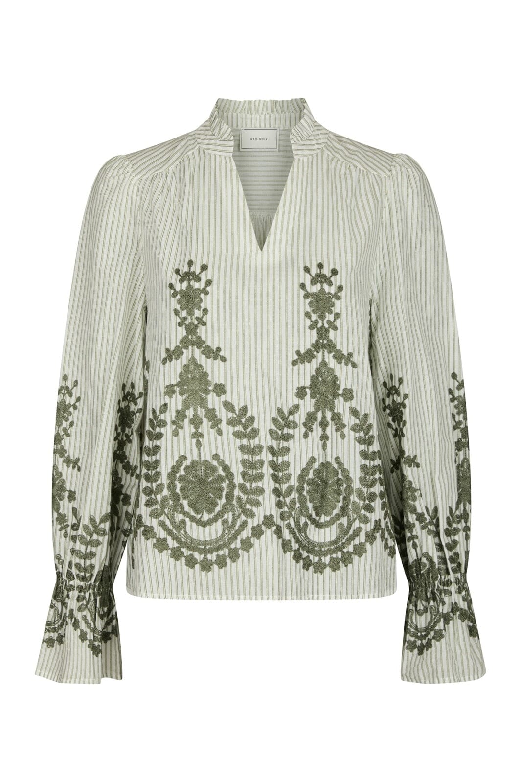 Neo Noir - Amara Stripe Emb Blouse 163363 - 723 - Dusty Green