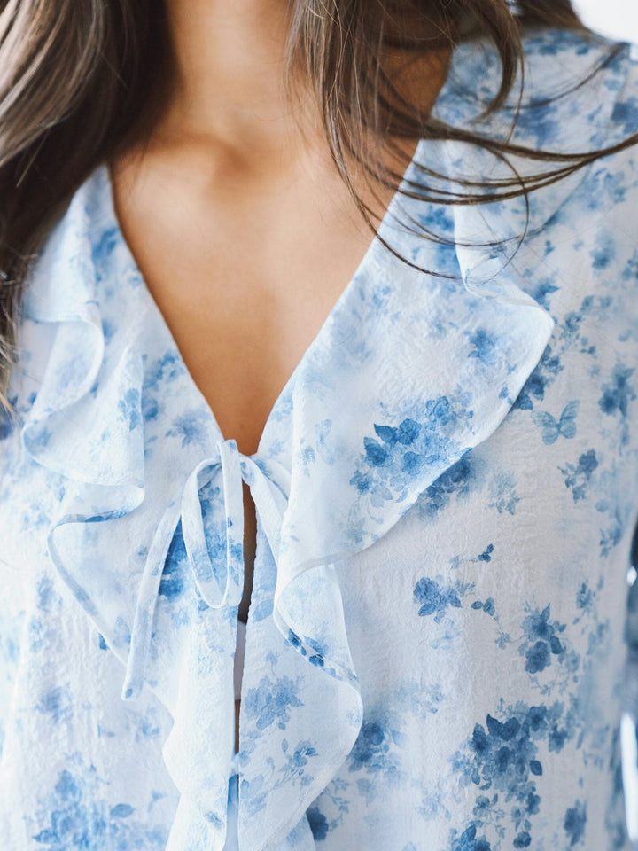 Neo Noir - Anika Fleur Blouse 169222 - 460 - Blue Floral Bluser 