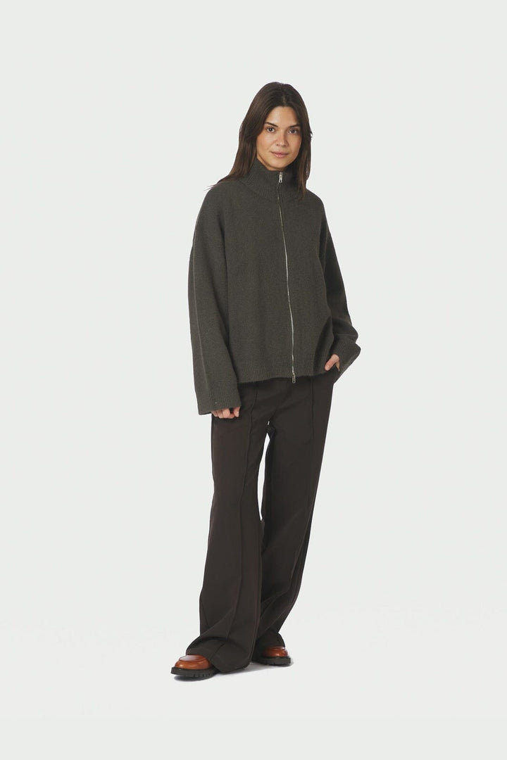 Neo Noir - Asley Zip Knit Cardigan 164973 - 456 - Moss Green