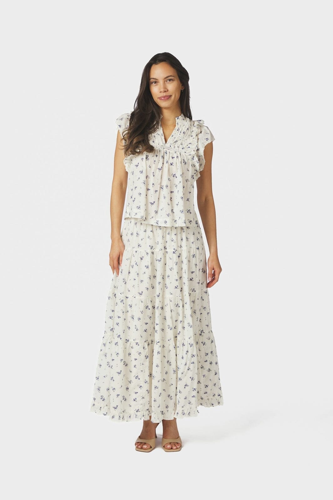 Neo Noir - Asta Small Blossom Skirt 165649 - 252 - White Blue