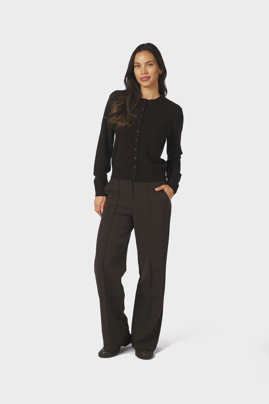 Neo Noir - Bina Wool Knit Cardigan 167771 - 676 - Dark Brown