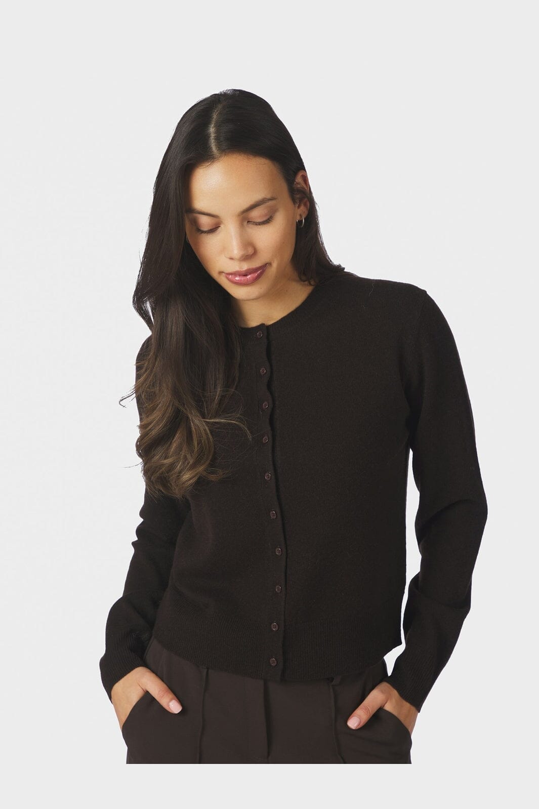 Neo Noir - Bina Wool Knit Cardigan 167771 - 676 - Dark Brown