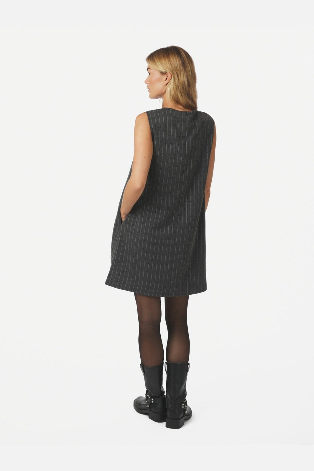 Neo Noir - Caila Mini Dot Dress 167259 - 107 - Dark Grey Melange