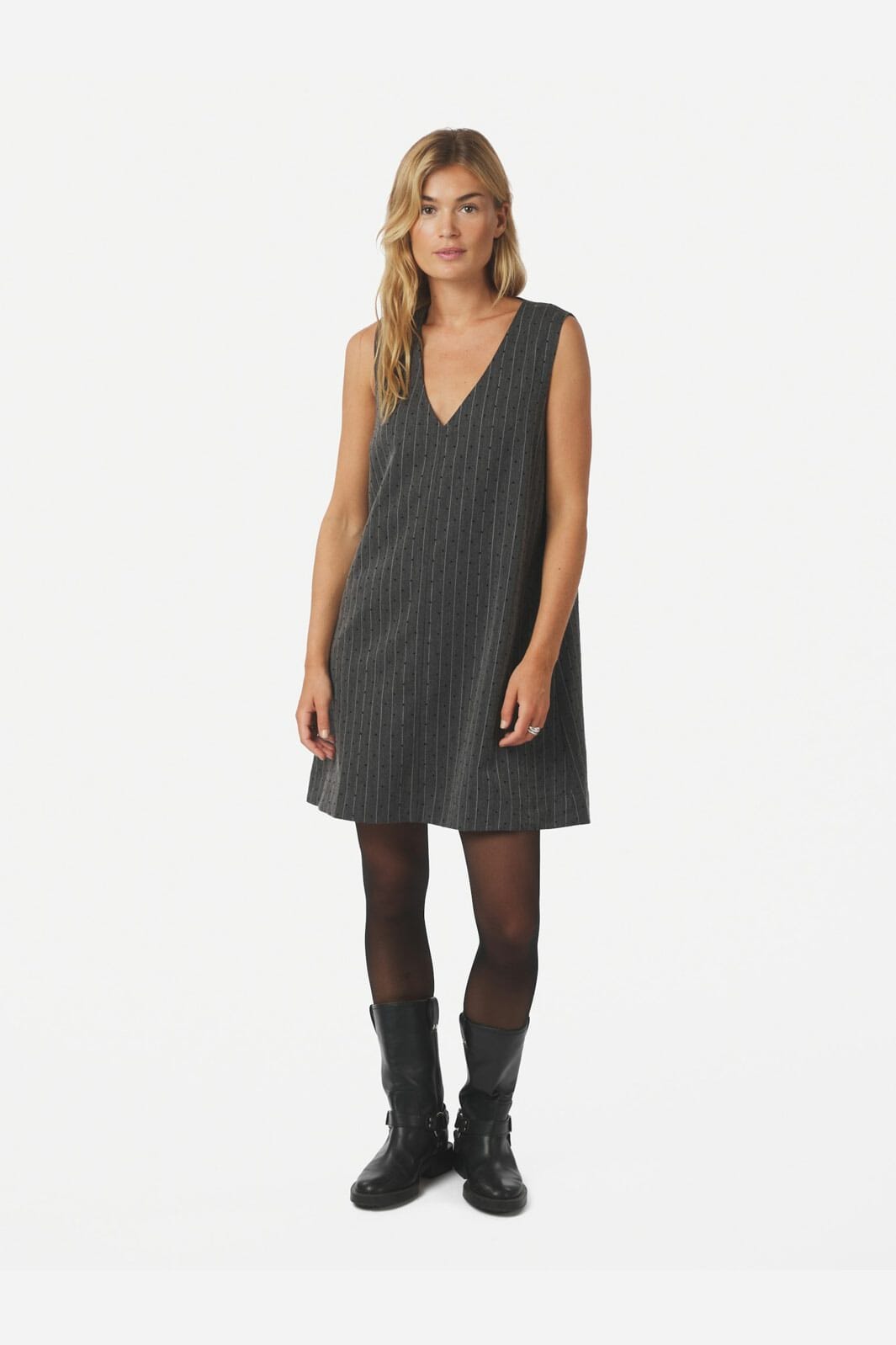 Neo Noir - Caila Mini Dot Dress 167259 - 107 - Dark Grey Melange