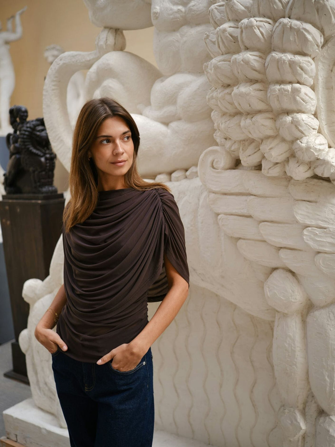 Neo Noir - Cottuna Drapy Mesh Top 167205 - 210 - Brown Toppe 