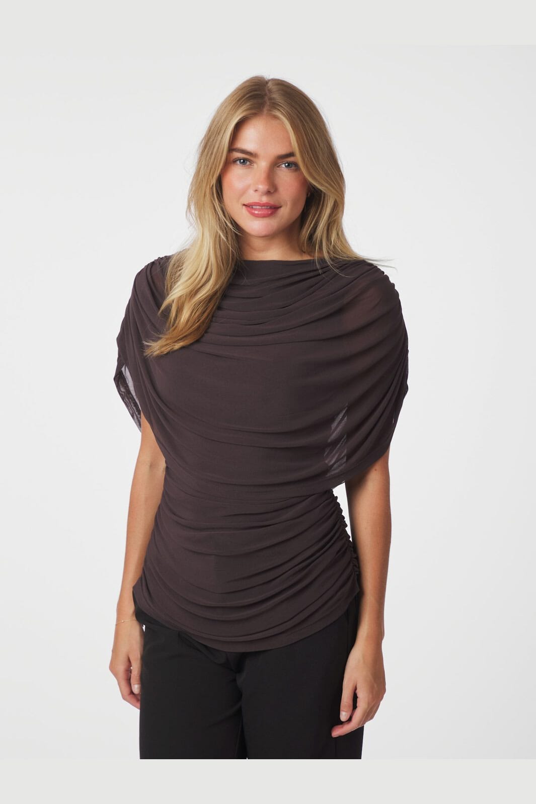 Neo Noir - Cottuna Drapy Mesh Top 167205 - 210 - Brown