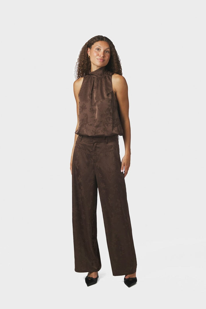 Neo Noir - Darcy Floral Satin Top 170804 - 676 - Dark Brown