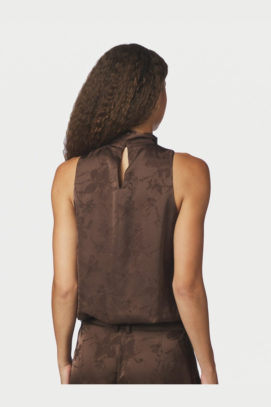 Neo Noir - Darcy Floral Satin Top 170804 - 676 - Dark Brown