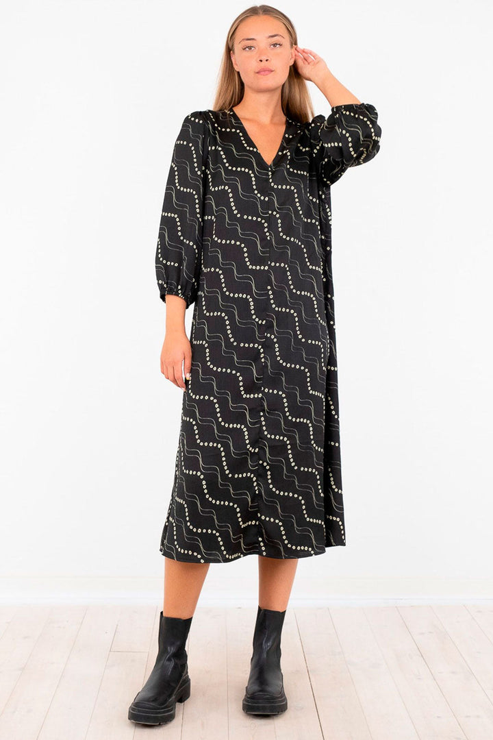 Neo Noir - Delfina Flower Stripe Dress - Black Kjoler 