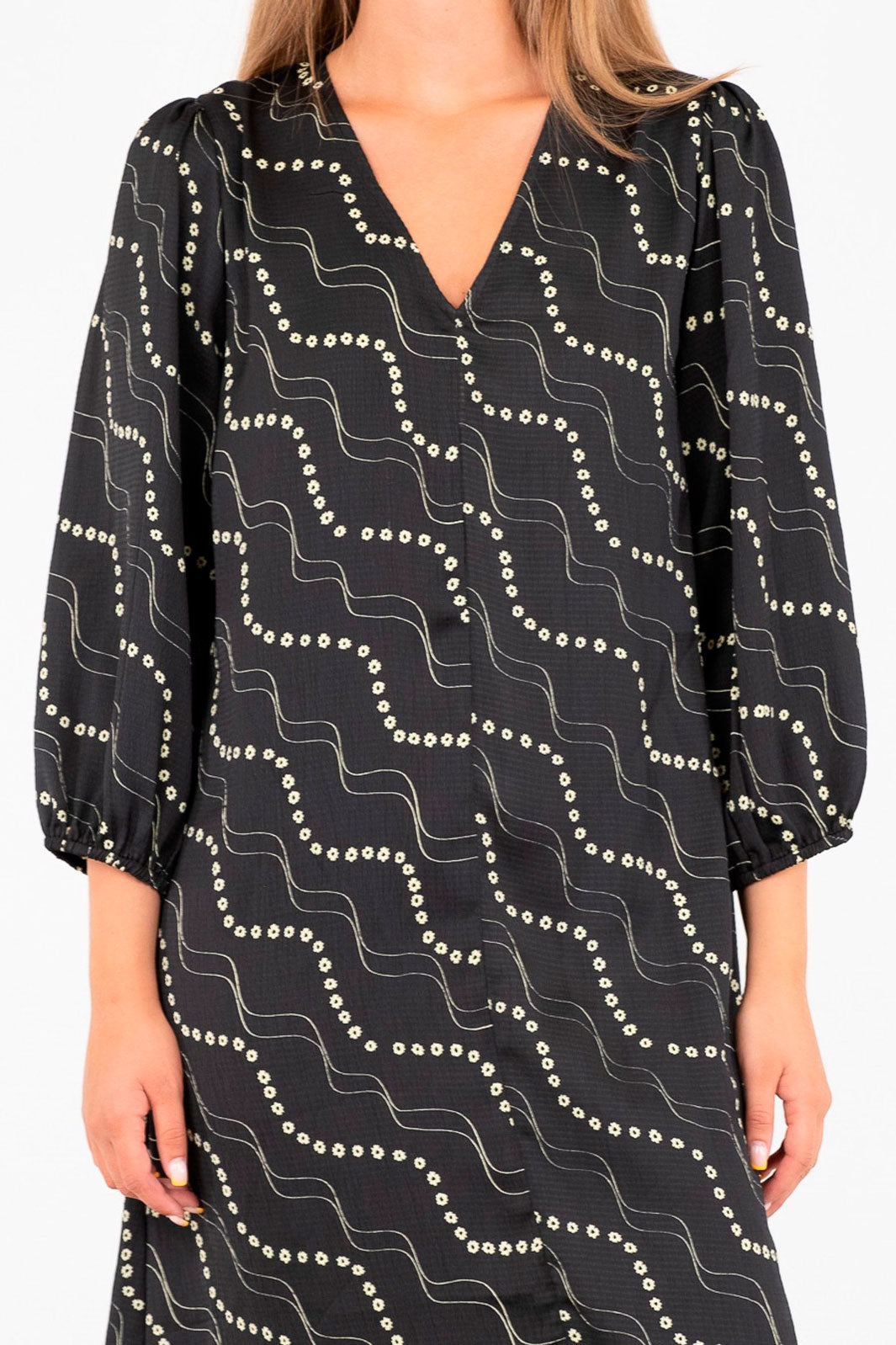 Neo Noir - Delfina Flower Stripe Dress - Black Kjoler 