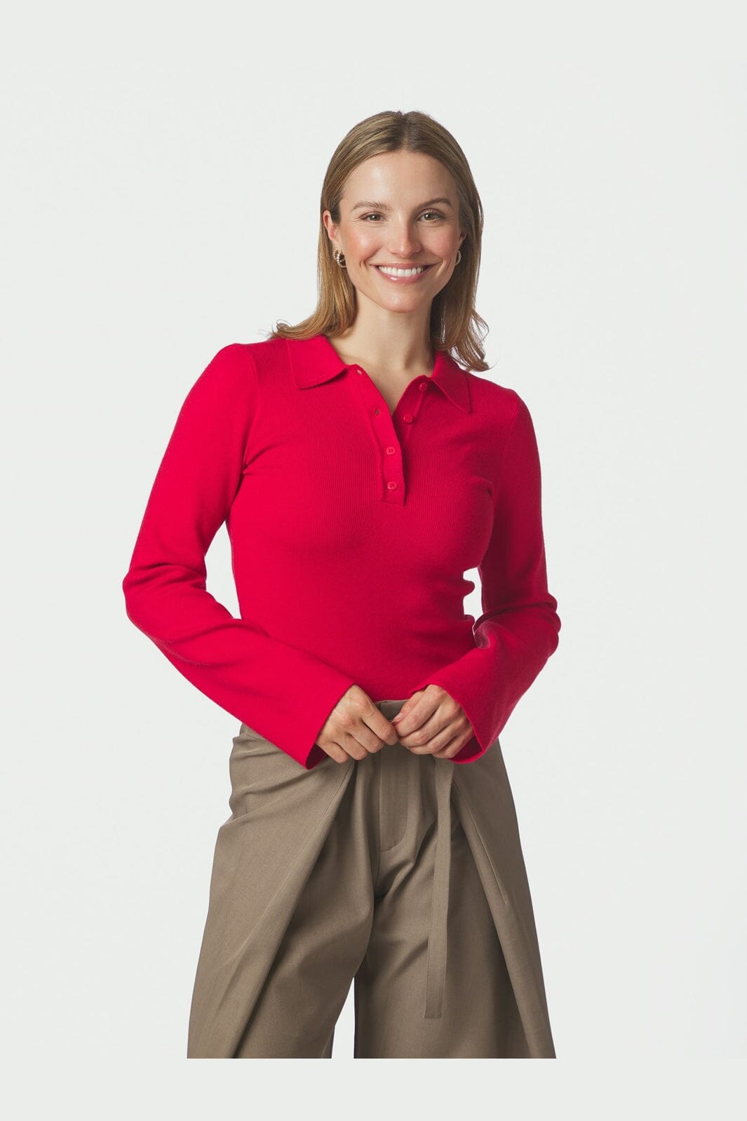 Neo Noir - Fannya Ls Solid Knit Polo 169864 - 160 - Red