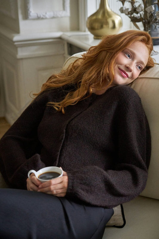 Neo Noir - Gio Fluffy Knit Cardigan 168524 - 676 - Dark Brown