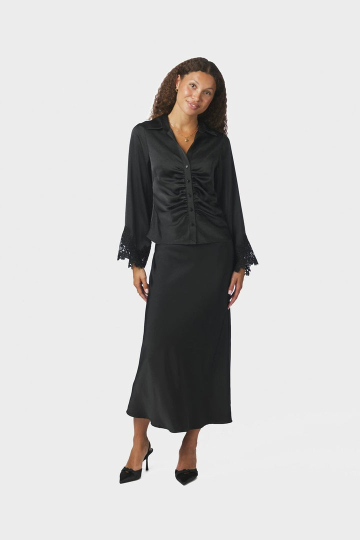 Neo Noir - Giovah Lace Sateen Shirt 171221 - 100 - Black