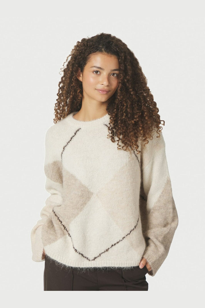 Neo Noir - Inga Check Fluff Knit Blouse 165205 - 122 - Creme