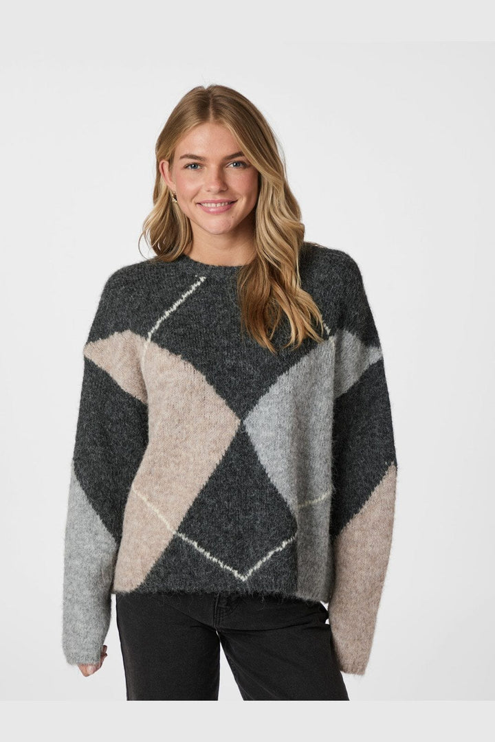 Neo Noir - Inga Check Fluff Knit Blouse 165205 - 132 - Antracit