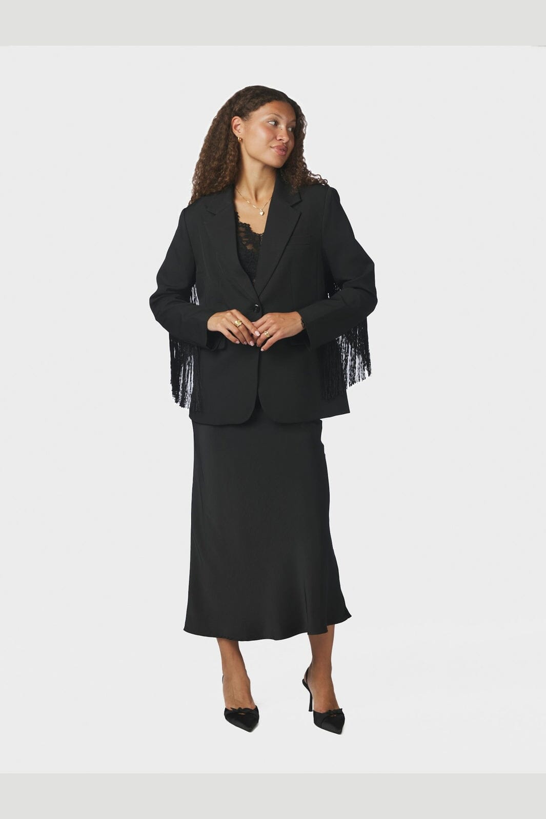 Neo Noir - Jelka Structure Fringe Blazer 168715 - 100 - Black