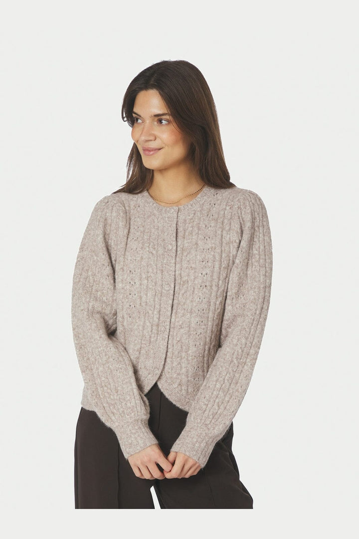 Neo Noir - Koteas Cable Knit Cardigan 168505 - 976 - Beige Melange