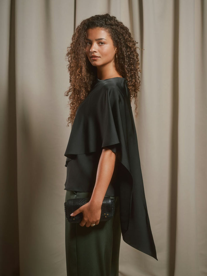Neo Noir - Lunelle Drapy Satin Top 169843 - 100 - Black Toppe 