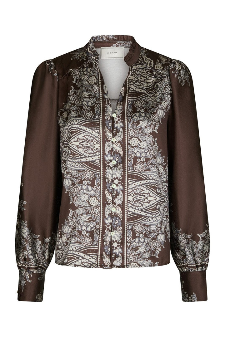 Neo Noir - Massima Paisley Border Blouse 160960 - 676 - Dark Brown