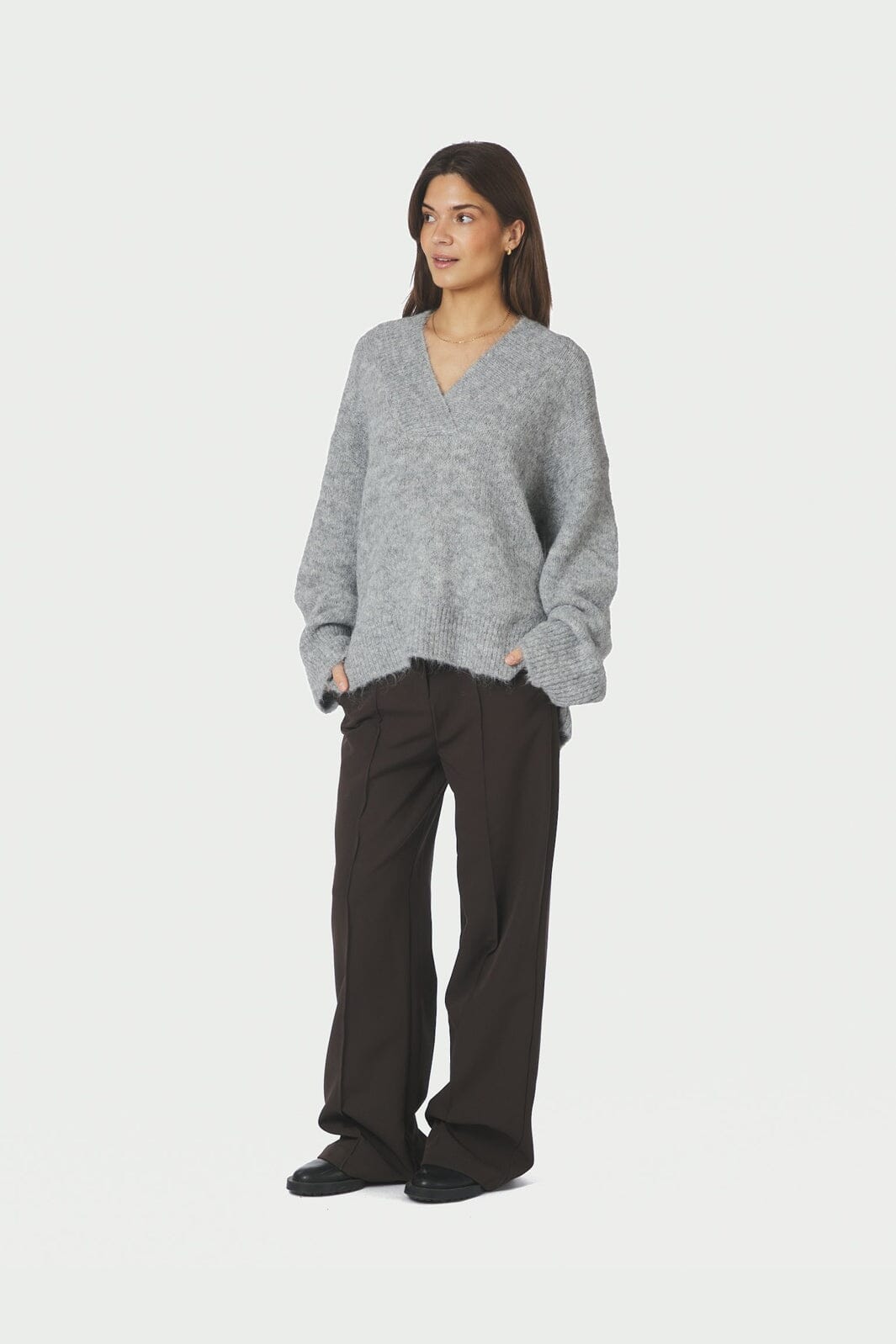 Neo Noir - Melli Fluffy Knit Blouse 167715 - 133 - Grey Melange