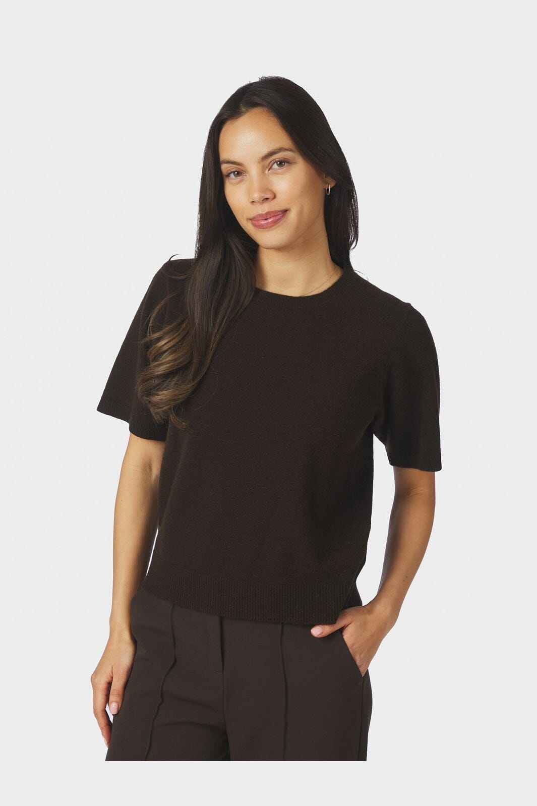 Neo Noir - Missy Wool Knit Tee 167772 - 676 - Dark Brown
