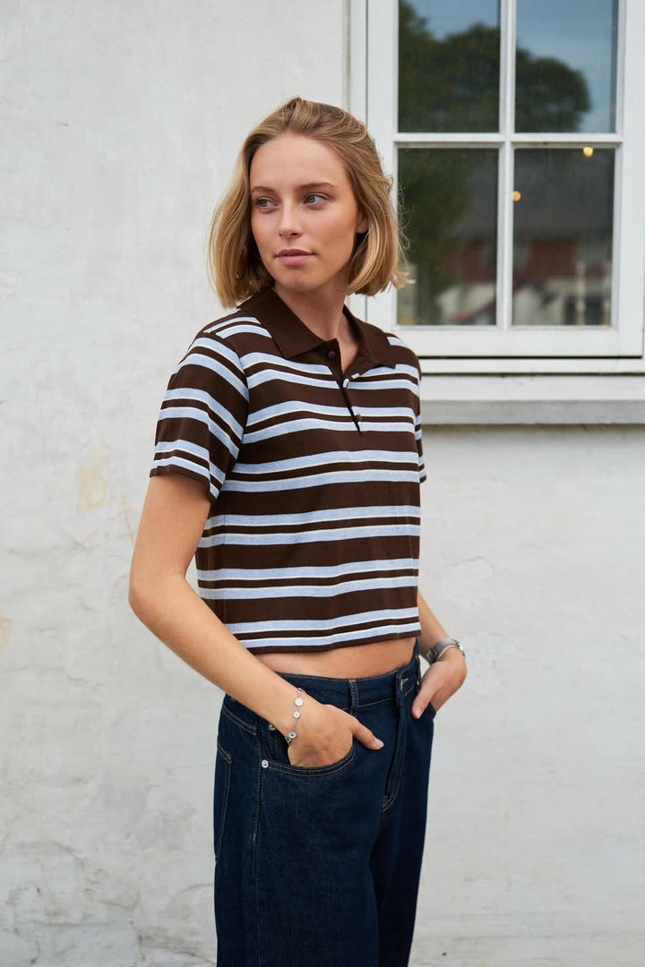 Neo Noir - Mulann Polo Knit Blouse 165966 - 676 - Dark Brown Bluser 