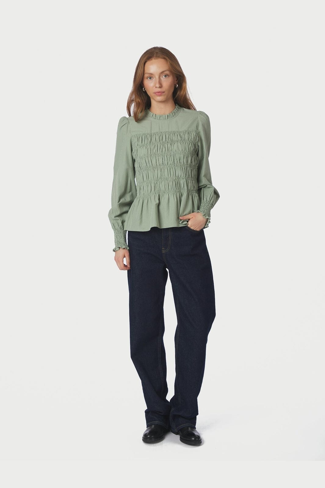 Neo Noir - Possa Stripe Blouse 167260 - 723 - Dusty Green