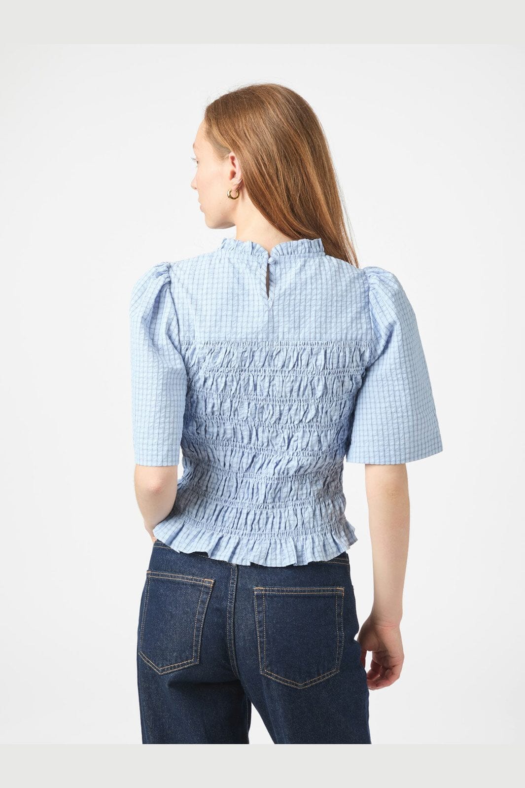 Neo Noir - Possini Check Smock Blouse 164800 - 145 - Light Blue