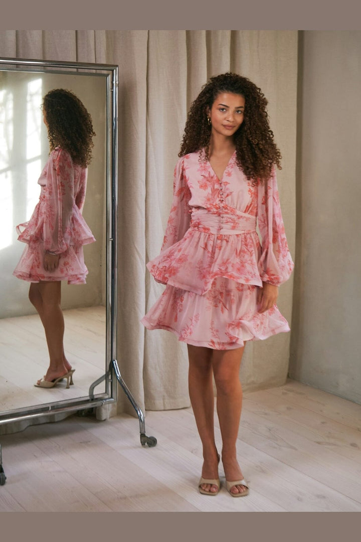 Neo Noir - Rivana Print Chiffon Dress 168848 - 170 - Pink